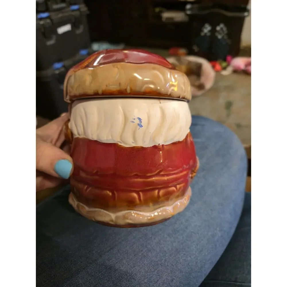 Vintage Gibson Santa Claus Cookie Jar Canister Christmas Kitchen Decor 7